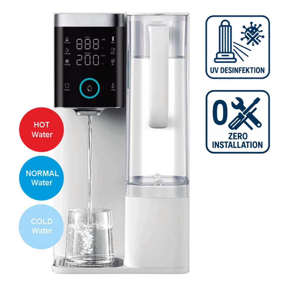 RETEC PURE-WATER TOUCH HOT COLD UV Auftisch-Osmoseanlage mit Wechseltank